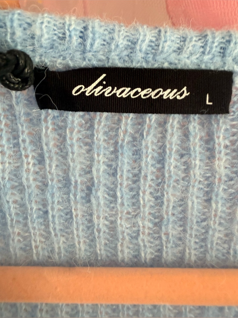 Olivaceous Baby Blue Twist Front Cropped Top | Large | NWT | Fuzzy Knit Crop - Picture 6 of 10